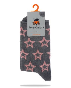 Gri Renk Simli Yıldız Desen Soket Çorap