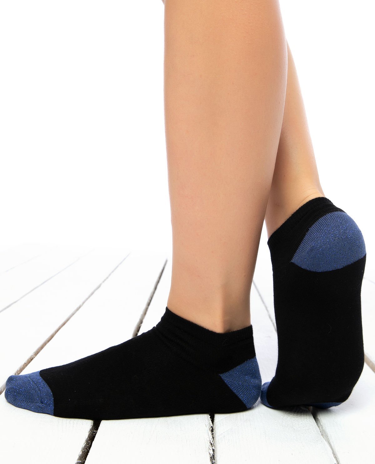 Siyah Renk İndigo Sim Detaylı Kısa Soket Çorap