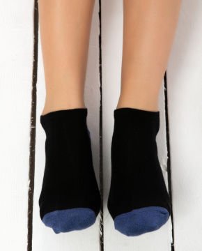 Siyah Renk İndigo Sim Detaylı Kısa Soket Çorap