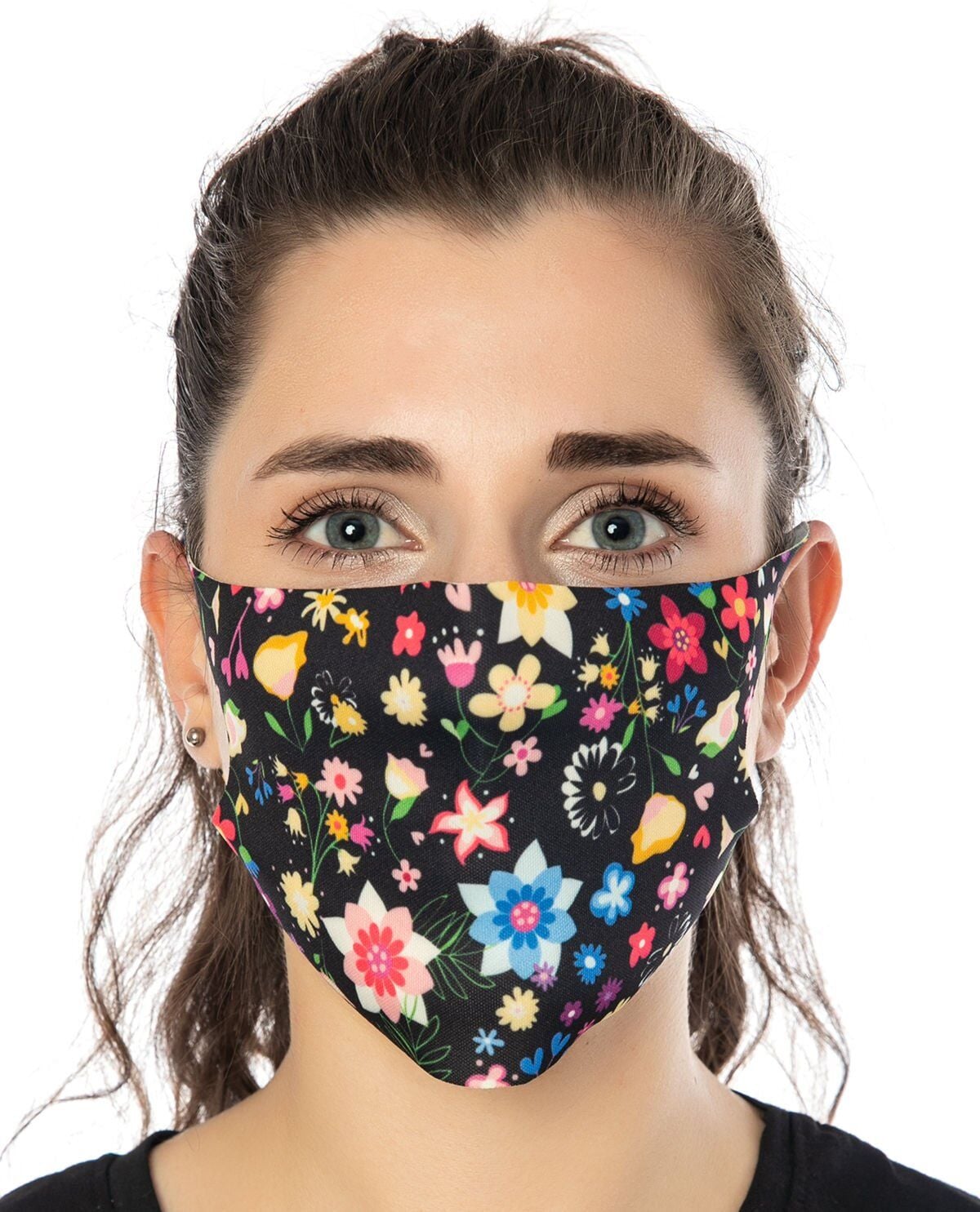 Renkli Çiçek Desenli Yüz Maskesi