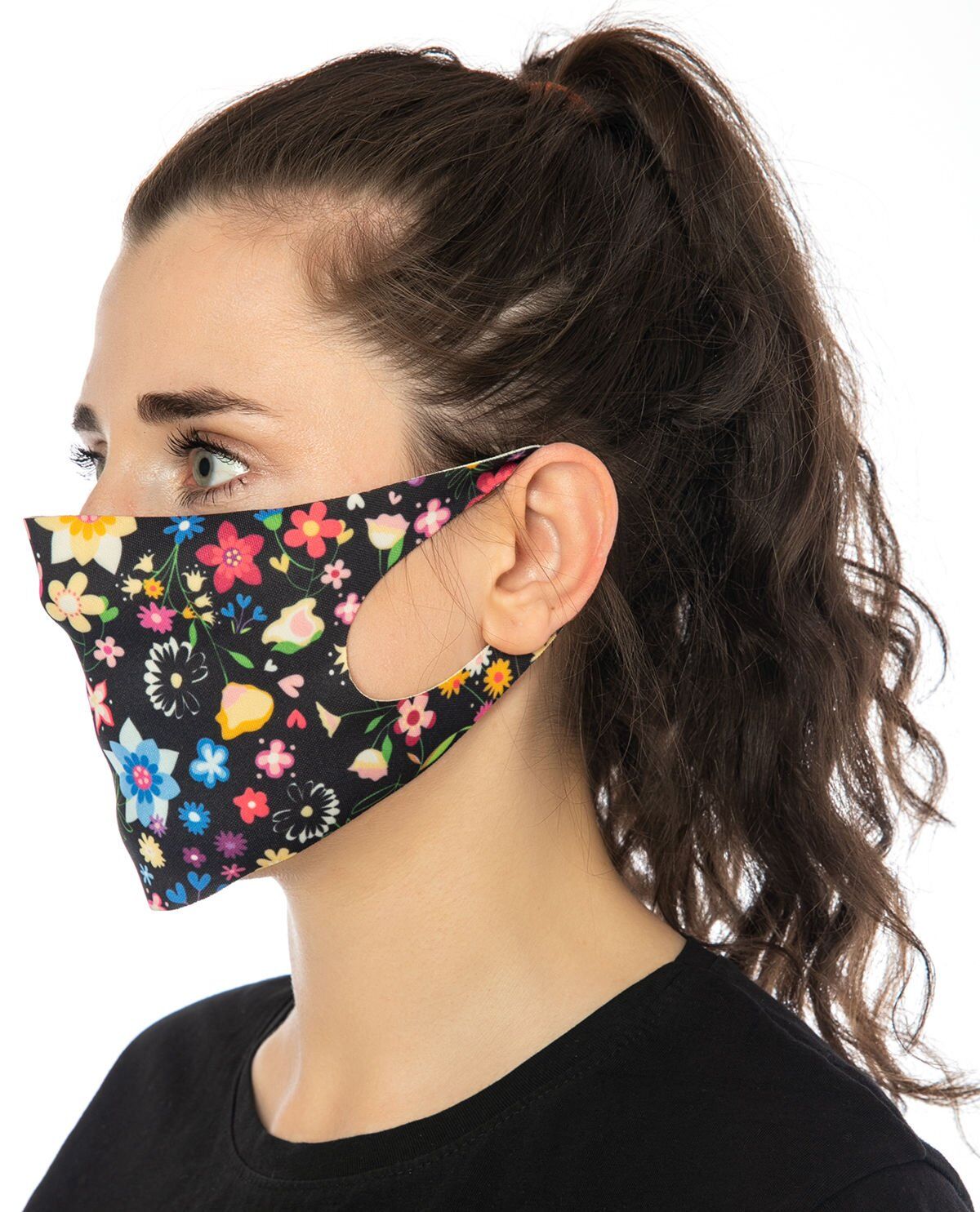 Renkli Çiçek Desenli Yüz Maskesi