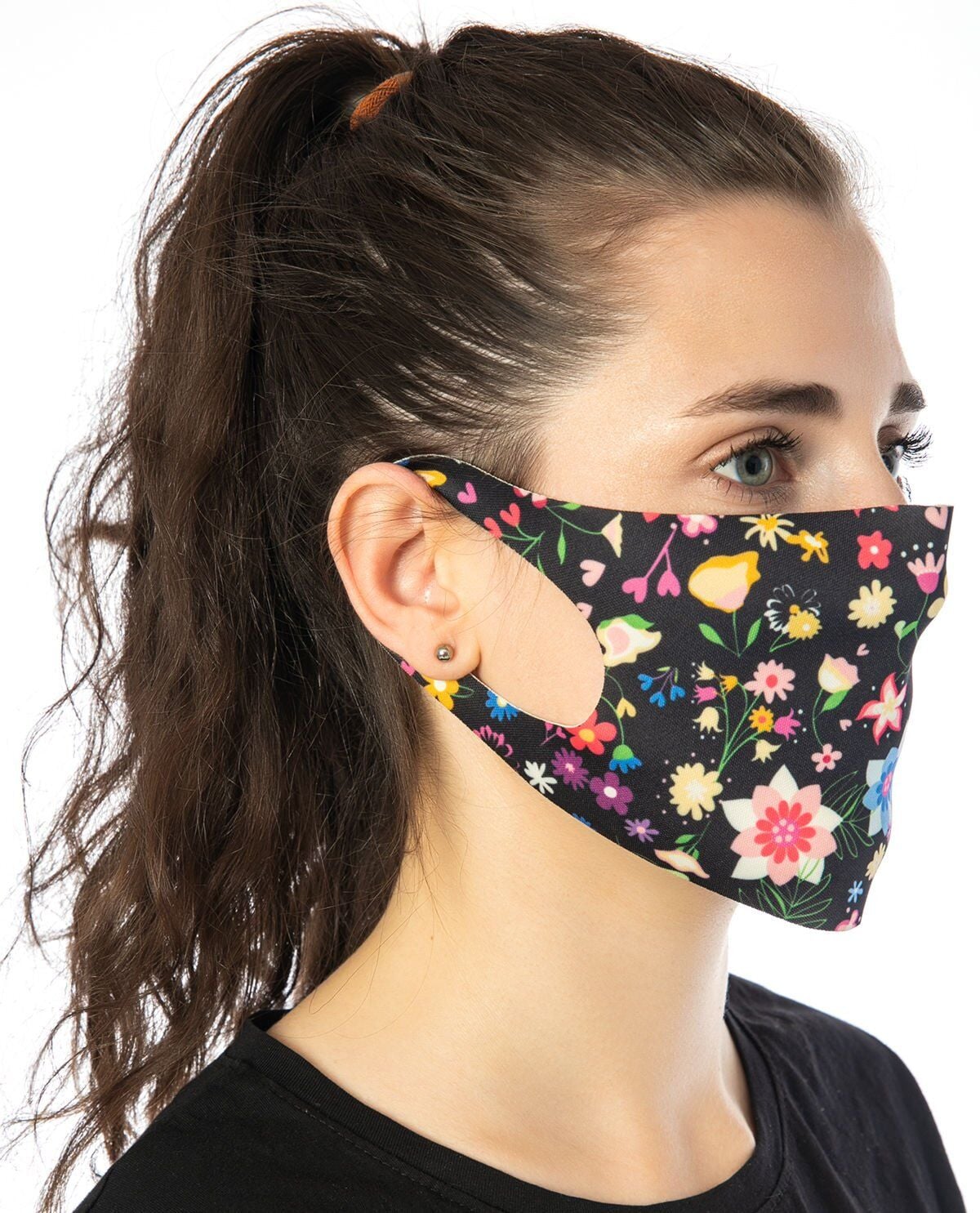 Renkli Çiçek Desenli Yüz Maskesi