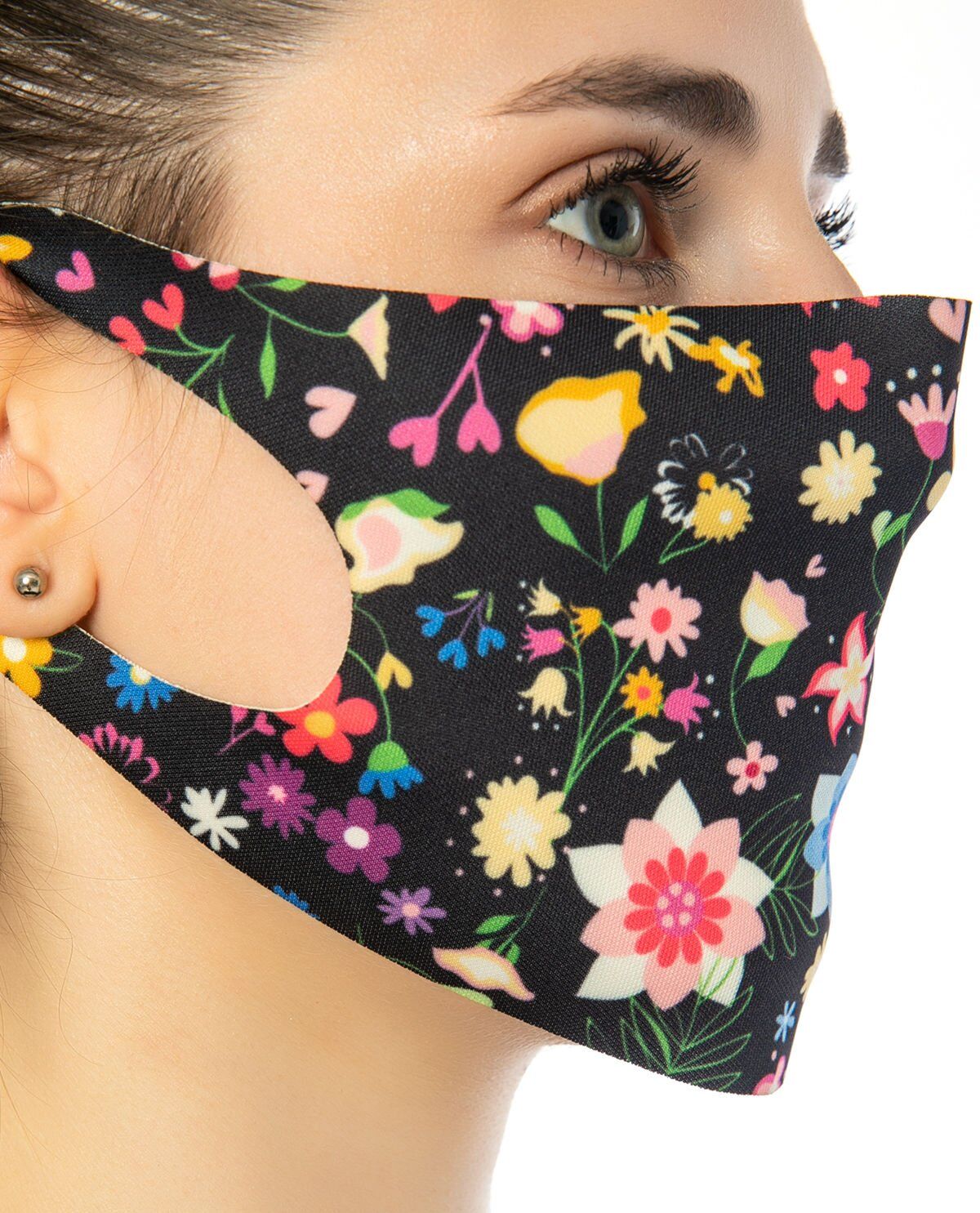 Renkli Çiçek Desenli Yüz Maskesi