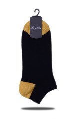 Siyah Renk Sarı Sim Detaylı Kısa Soket Çorap SİYAH - TEK BEDEN
