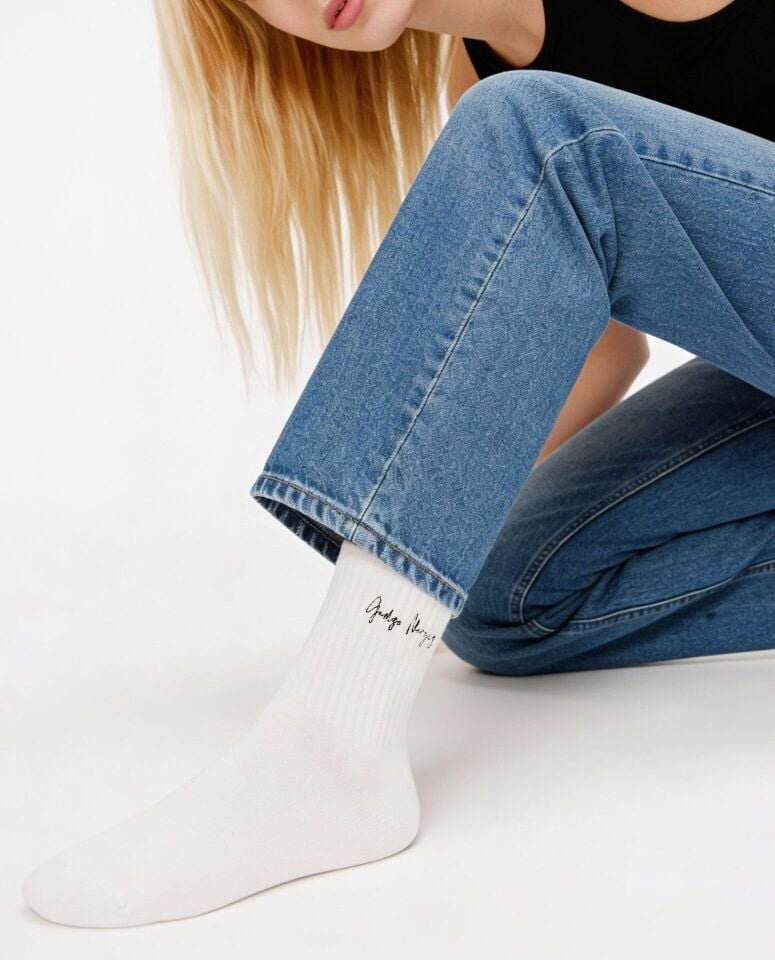 Kişiye Özel Kadın Nakışlı Tenis Soket Çorap Exclusive Bambu