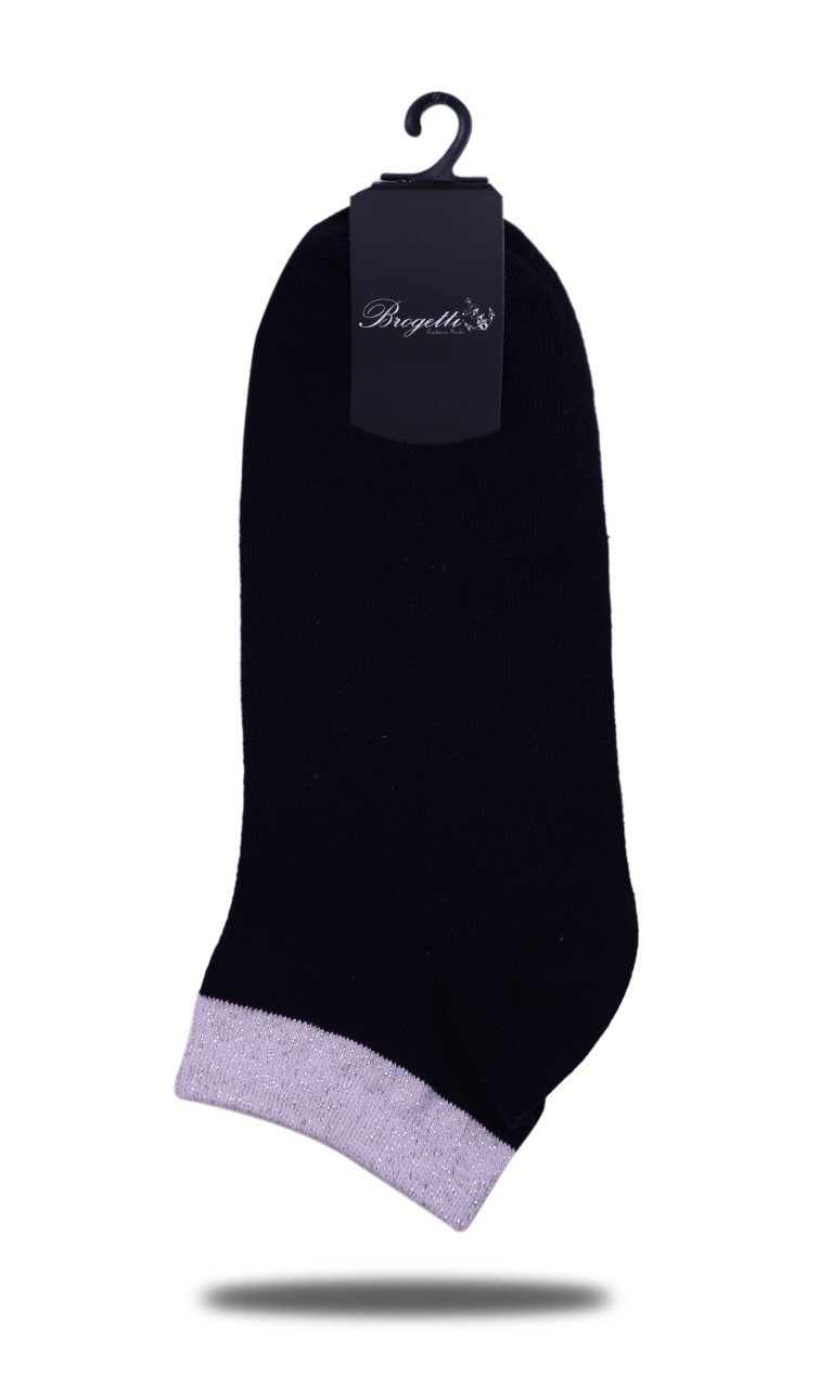 Pembe Simli Lastikli Siyah Kısa Soket Çorap SİYAH - TEK BEDEN