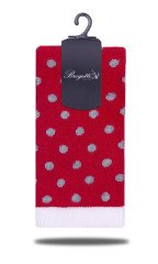 Kırmızı Renk Gri Puantiye Desen Soket Çorap RENKLİ - TEK BEDEN