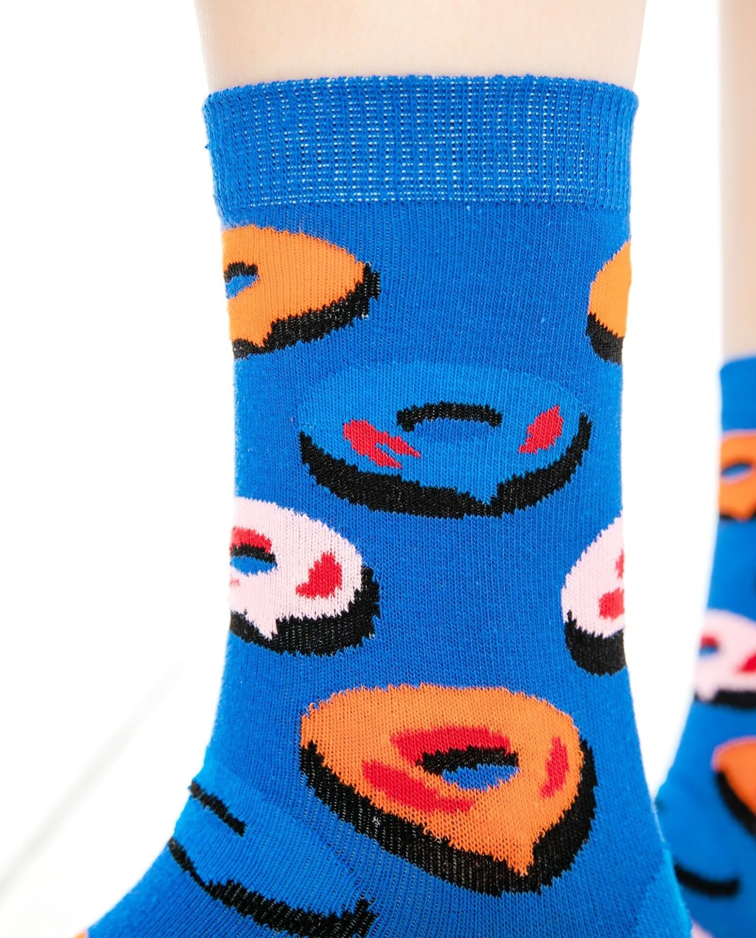 Saks Mavi Renk Donut Kurabiye Desen Soket Çorap