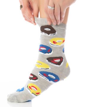 Gri Renk Donut Kurabiye Desen Soket Çorap