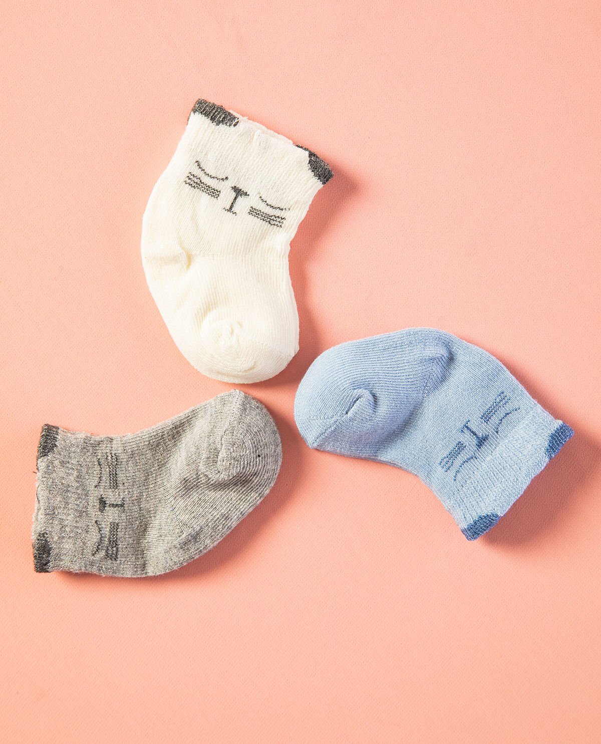 Kedi Figürlü Erkek Bebek Çorap 3lü Paket