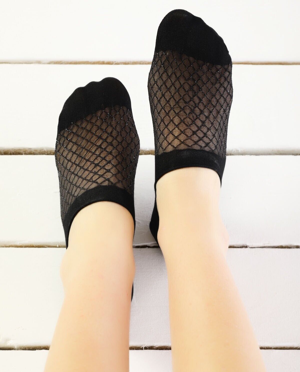 Küçük Kareli Simli File Babet Çorap