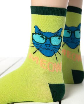 Kedi Desen Yeşil Soket Çorap