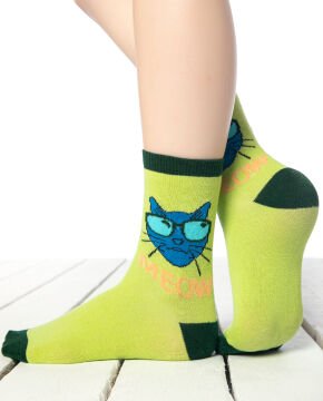 Kedi Desen Yeşil Soket Çorap