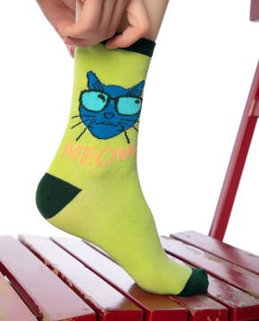 Kedi Desen Yeşil Soket Çorap