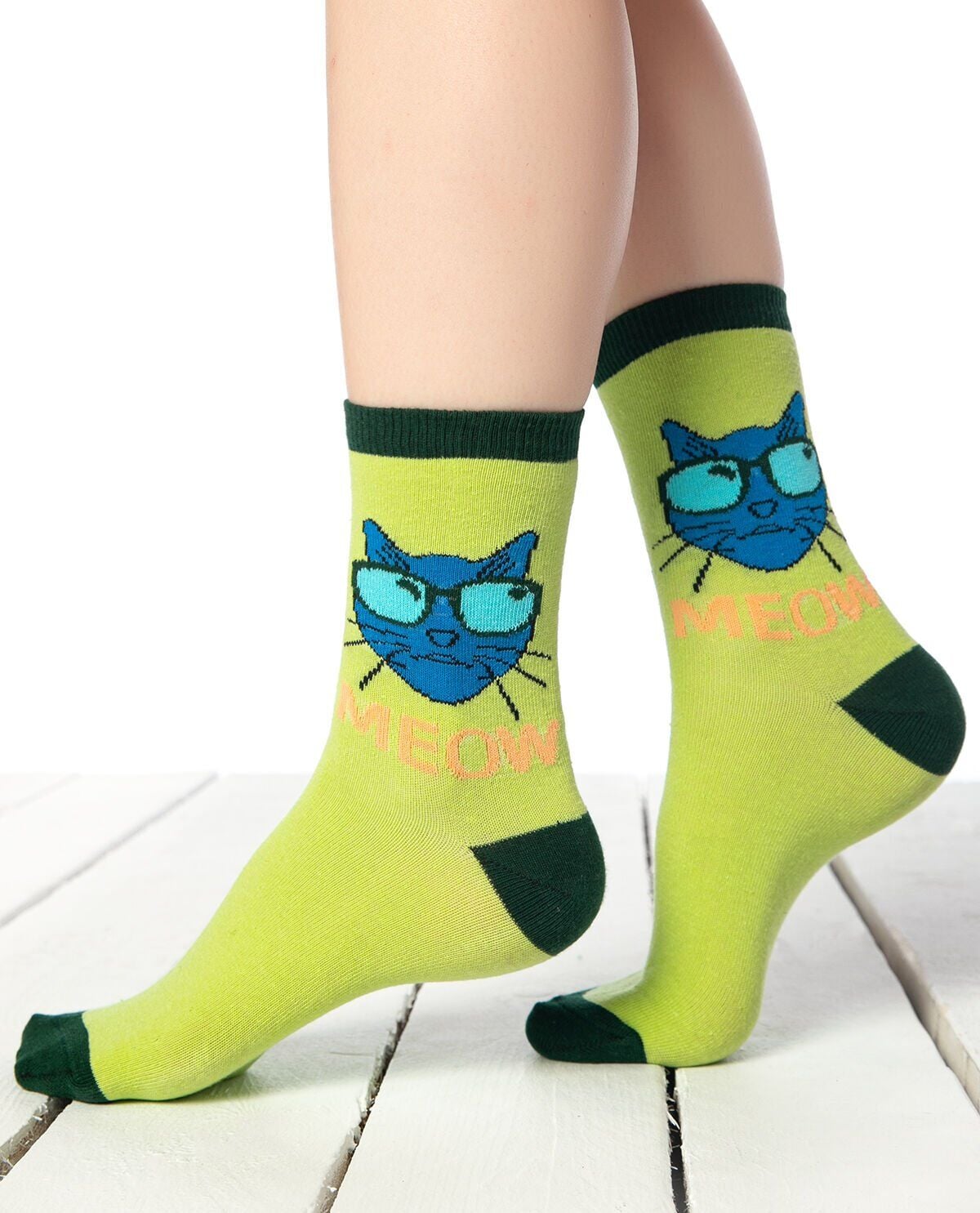 Kedi Desen Yeşil Soket Çorap YEŞİL - 35/39