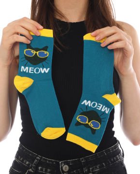 Kedi Desen İndigo Mavi Soket Çorap