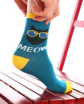 Kedi Desen İndigo Mavi Soket Çorap