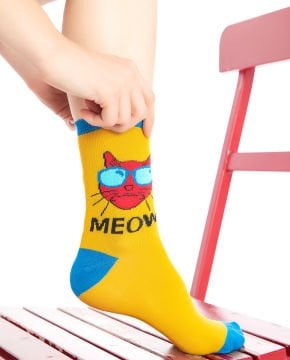 Kedi Desen Hardal Renk Soket Çorap