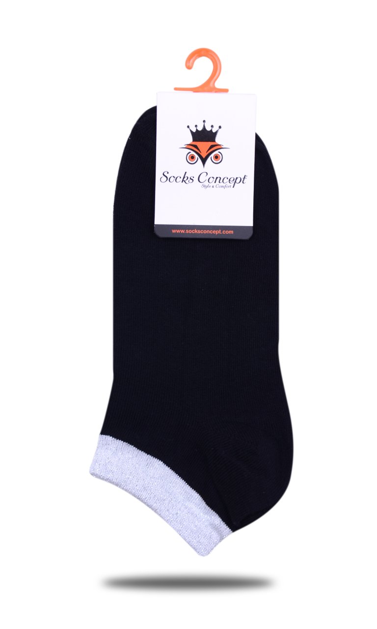 Gri Simli Lastik Siyah Kısa Soket Çorap SİYAH - 35/39