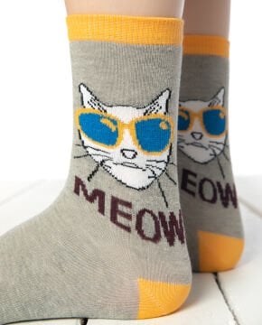 Gri Renk Kedi Desen Soket Çorap