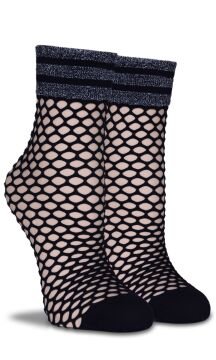 Siyah Renk Gümüş Sim Detaylı File Soket Çorap