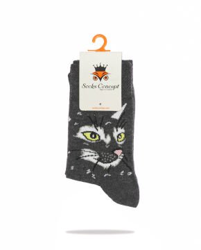 Antrasit Renk Kedi Desen Soket Çorap