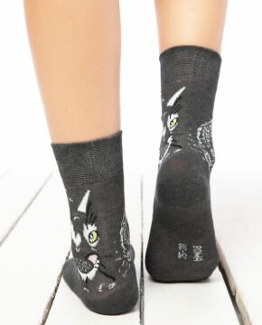 Antrasit Renk Kedi Desen Soket Çorap