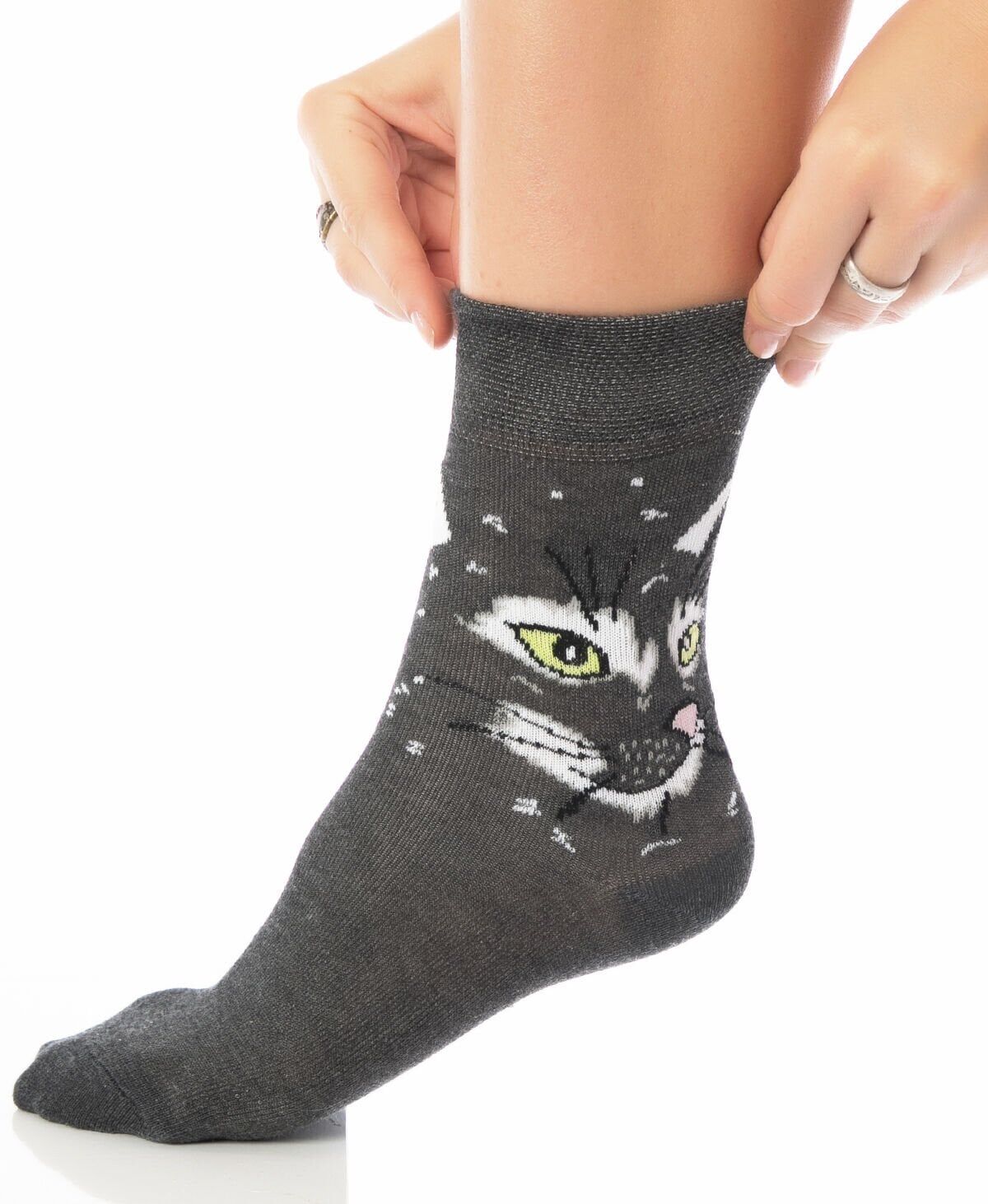 Antrasit Renk Kedi Desen Soket Çorap