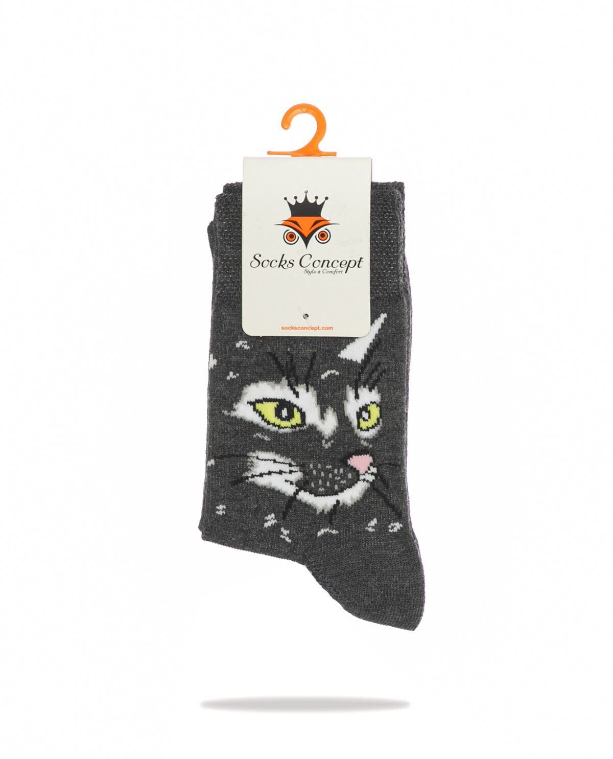 Antrasit Renk Kedi Desen Soket Çorap ANTRASİT - 35/39