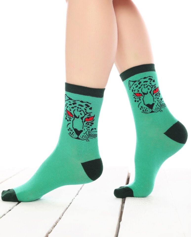 Kaplan Desen Yeşil Renk Soket Çorap