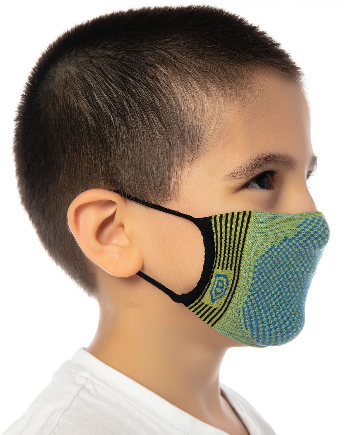 Yıkanabilir Çocuk Maskesi Mavi-Yeşil Renk RENKLİ - 7-12 YAŞ