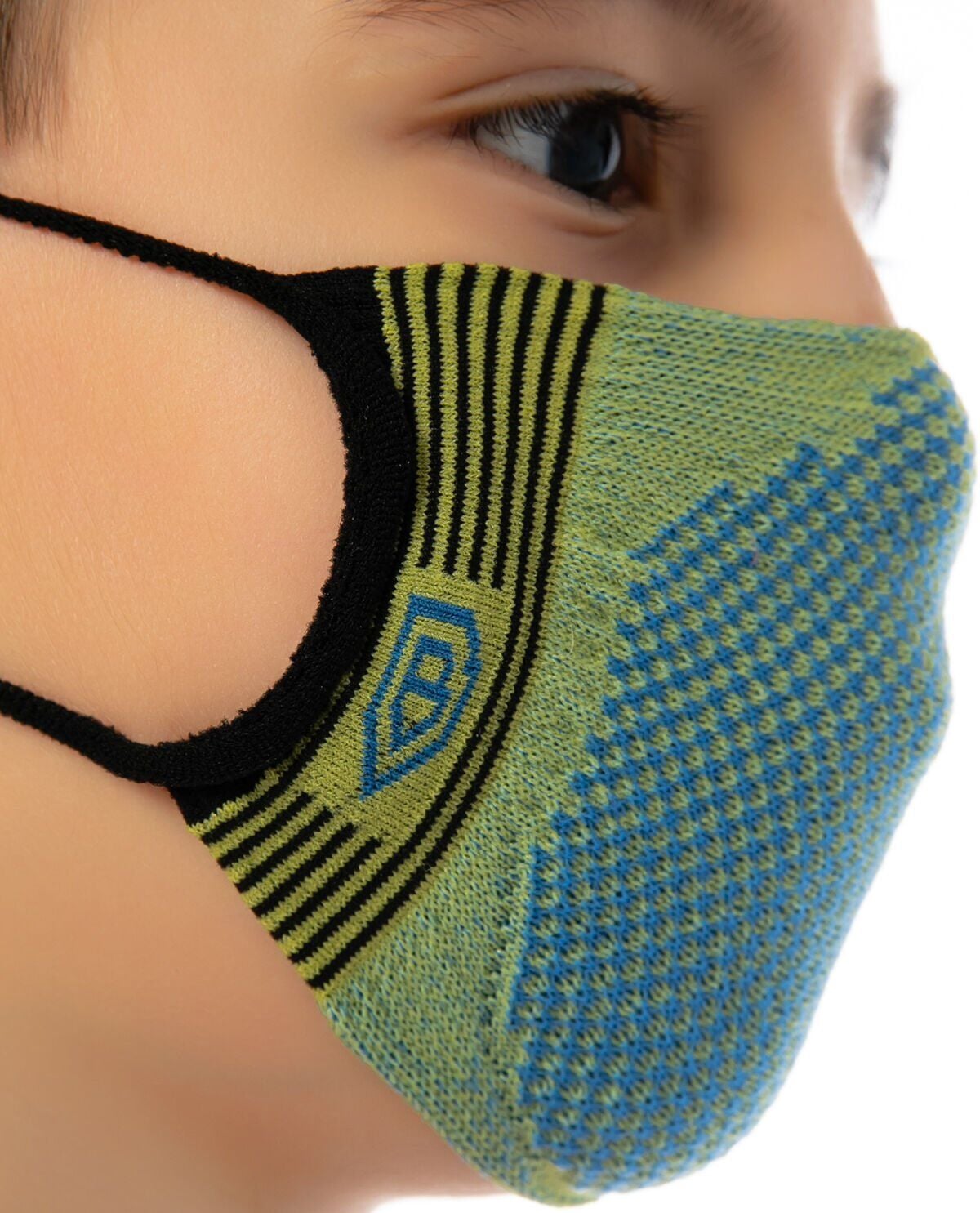 Yıkanabilir Çocuk Maskesi Mavi-Yeşil Renk RENKLİ - 7-12 YAŞ
