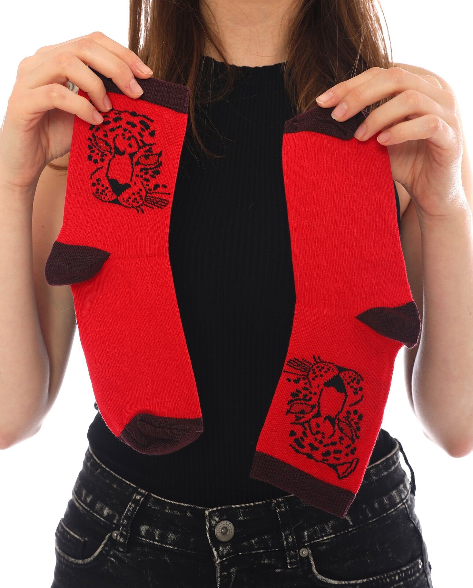 Kaplan Desen Kırmızı Soket Çorap