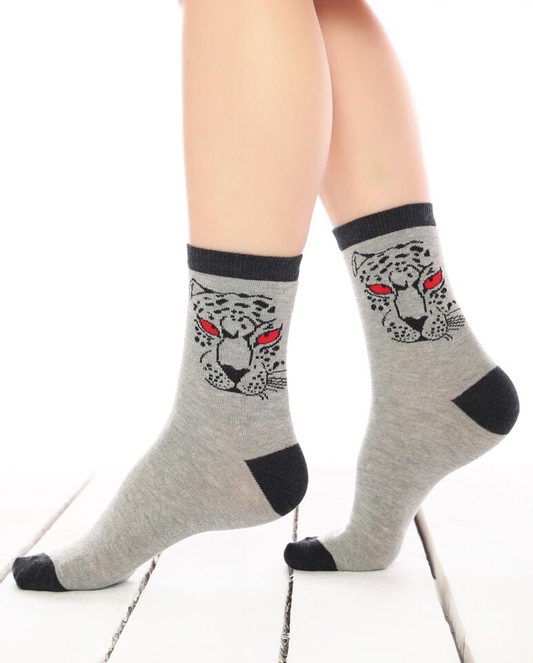 Kaplan Desen Gri Soket Çorap