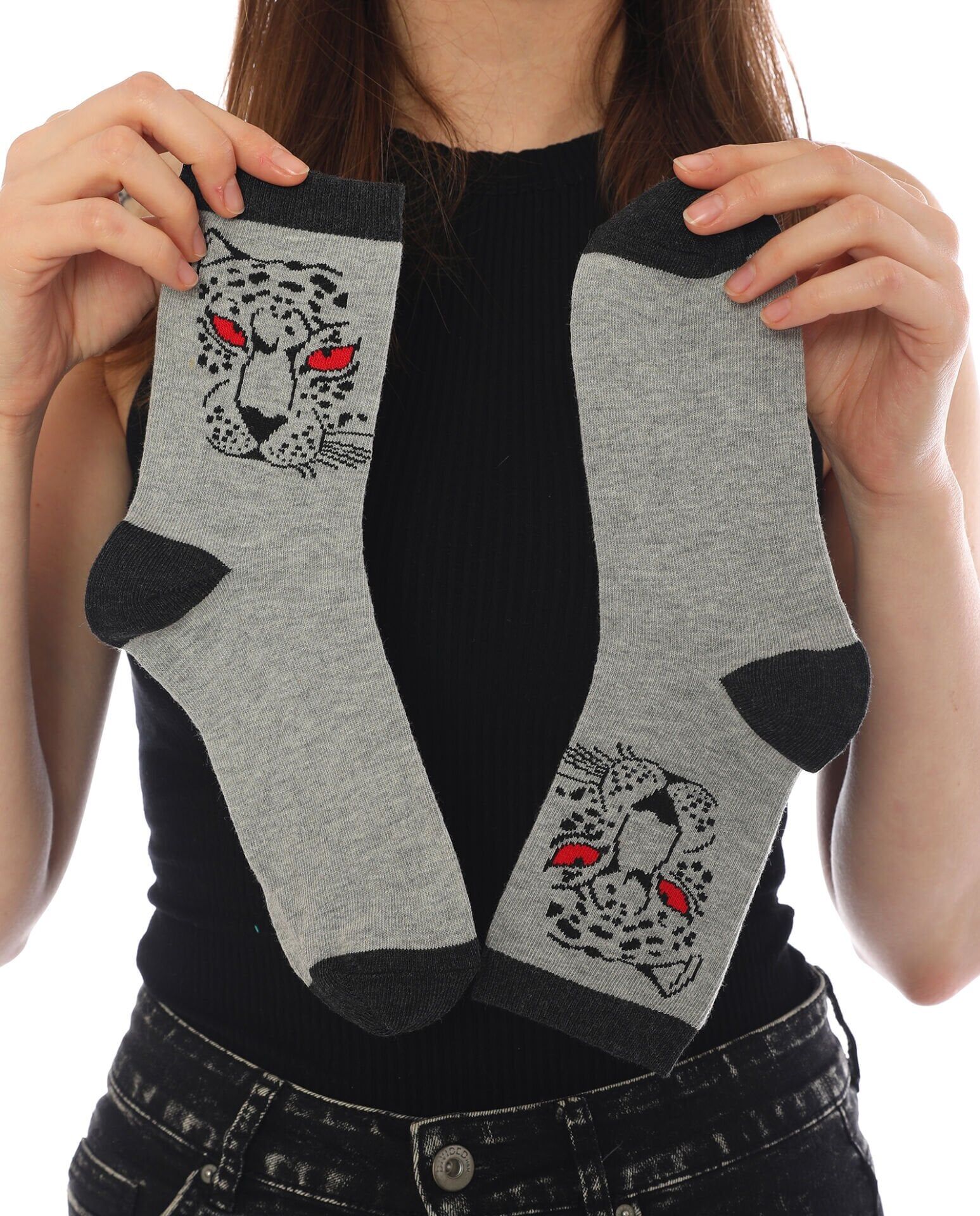 Kaplan Desen Gri Soket Çorap