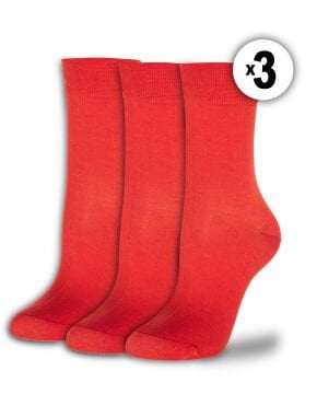 3lü Kadın Kırmızı Bambu Soket Çorap