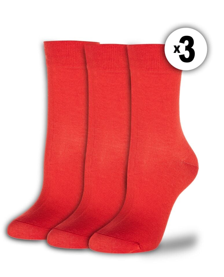 3lü Kadın Kırmızı Bambu Soket Çorap