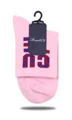 Pembe Renk Bordo-Mavi Cute Yazılı Soket Çorap RENKLİ - 35/38