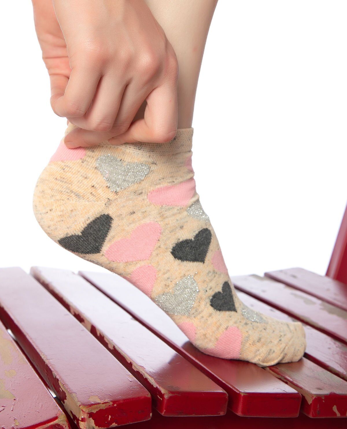 Bej Rengi Kalp Desen Kısa Soket Çorap BEJ - 35/38