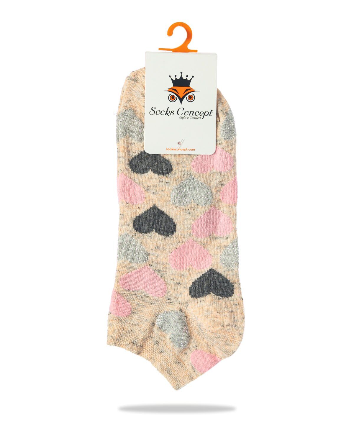 Bej Rengi Kalp Desen Kısa Soket Çorap BEJ - 35/38