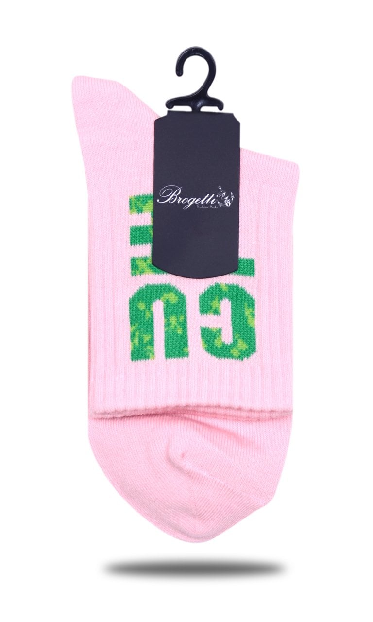 Pembe Renk Yeşil Cute Yazılı Soket Çorap RENKLİ - 35/38