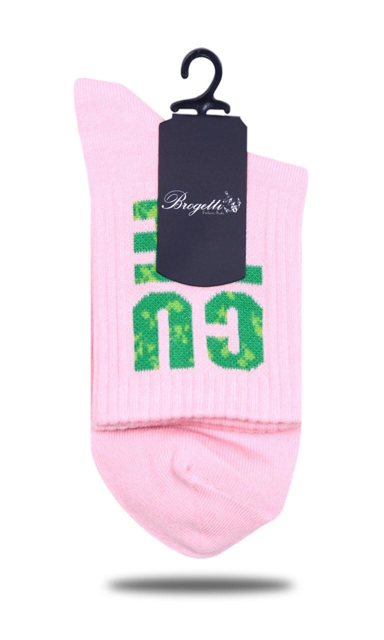Pembe Renk Yeşil Cute Yazılı Soket Çorap RENKLİ - 35/38