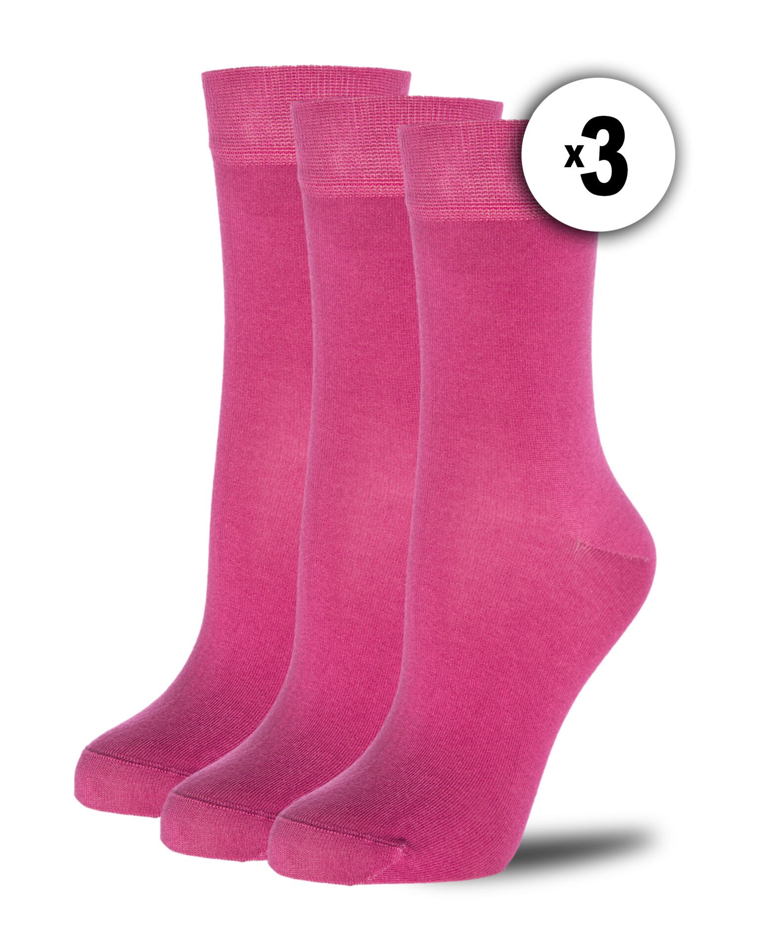 Kadın 3lü Bambu Soket Çorap Fuşya Renk