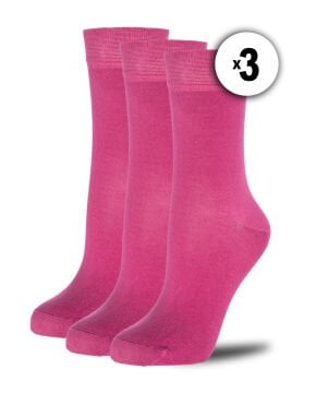 Kadın 3lü Bambu Soket Çorap Fuşya Renk