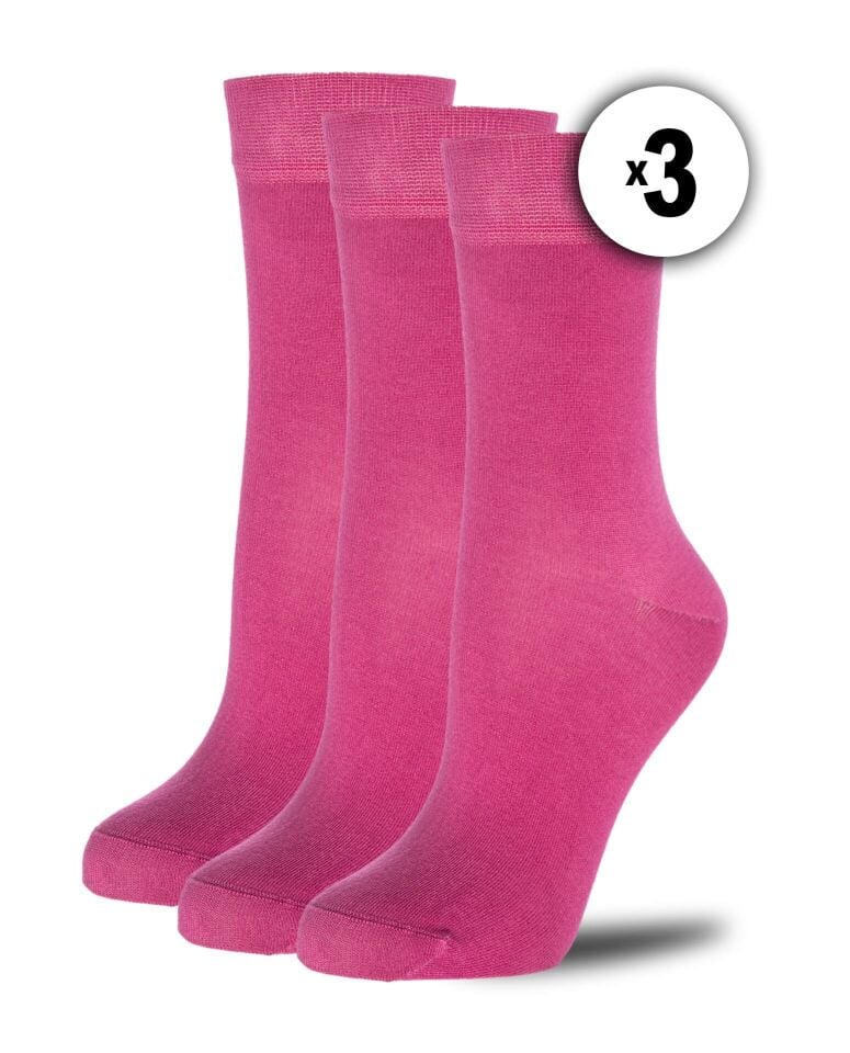 Kadın 3lü Bambu Soket Çorap Fuşya Renk