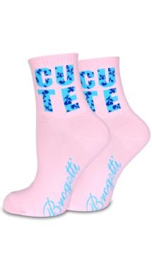 Pembe Renk Mavi Cute Yazılı Soket Çorap