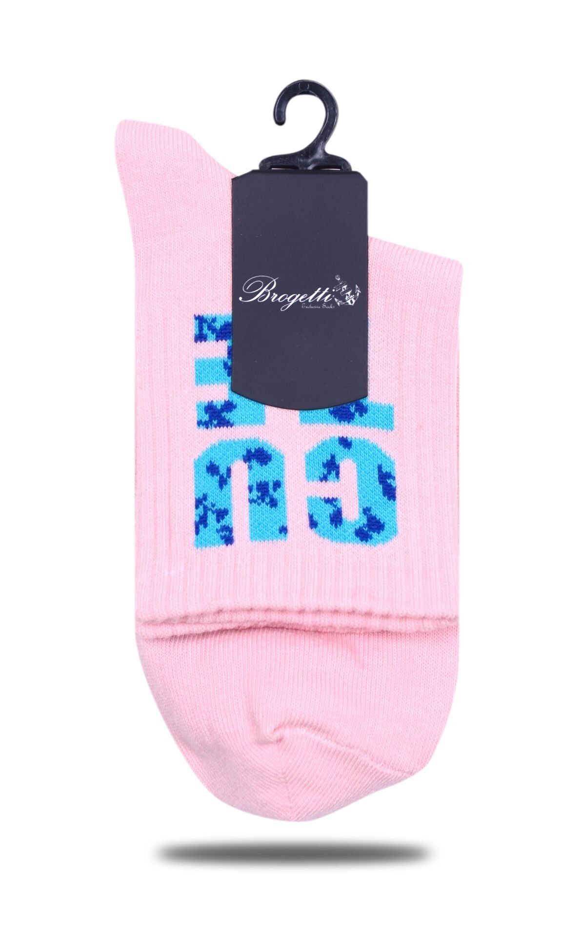 Pembe Renk Mavi Cute Yazılı Soket Çorap RENKLİ - 35/38