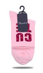 Pembe Renk Bordo Cute Yazılı Soket Çorap RENKLİ - 35/38