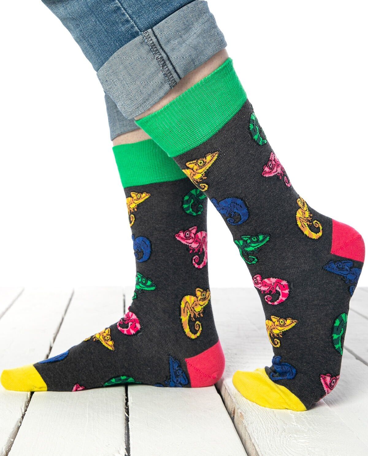 Renkli İguana Desenli Erkek Soket Çorap