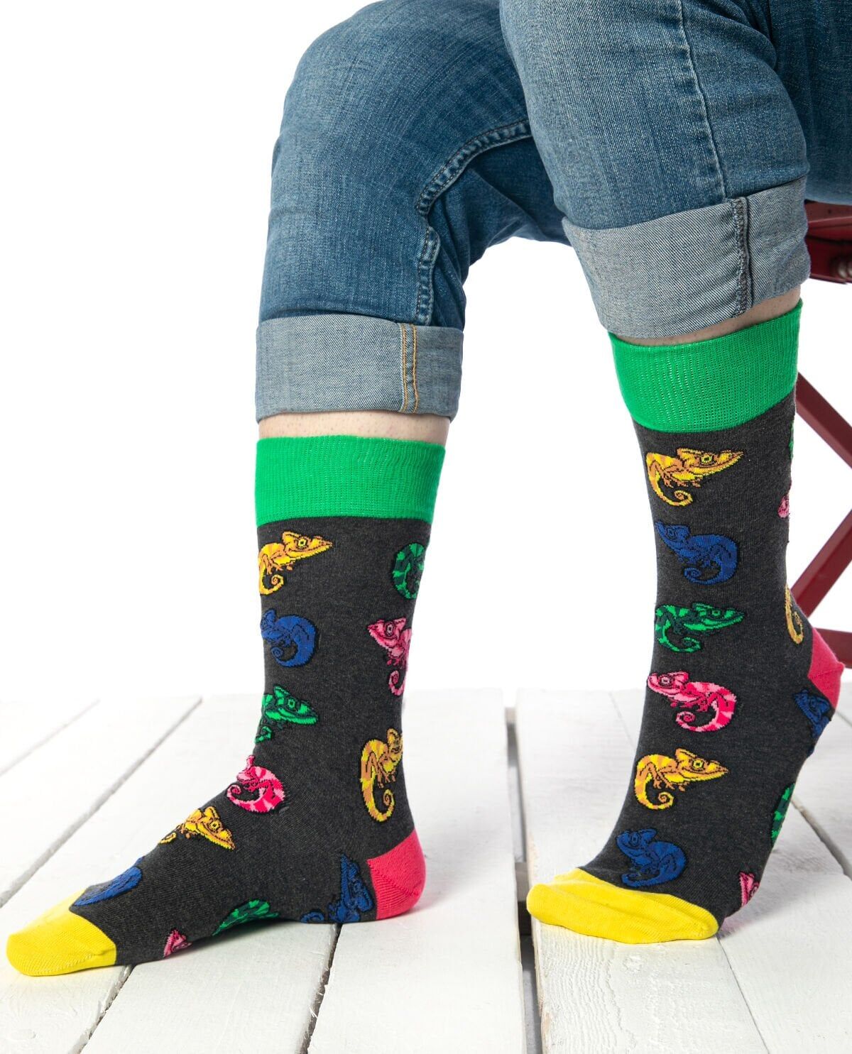 Renkli İguana Desenli Erkek Soket Çorap